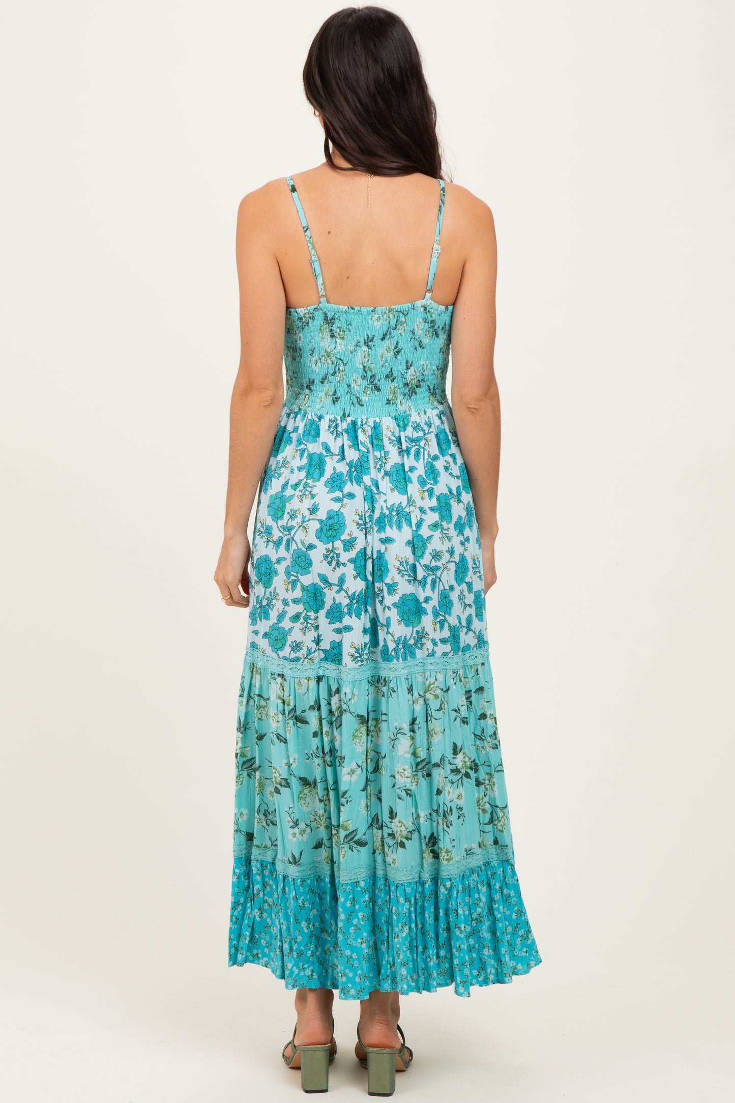 Aqua Multi Floral Print Twist Front Cutout Maxi Dress