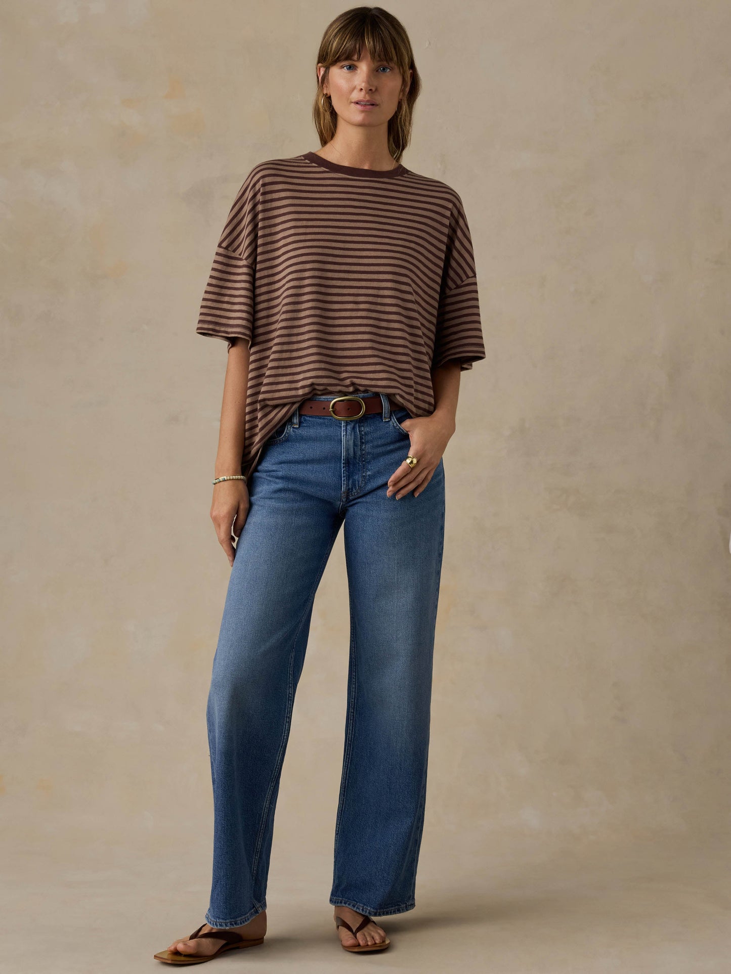 Sunwashed Boyfriend Tee - Coffee Sand Stripe
