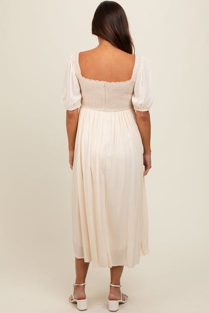 Beige Short Sleeve Knit Top Maternity Dress