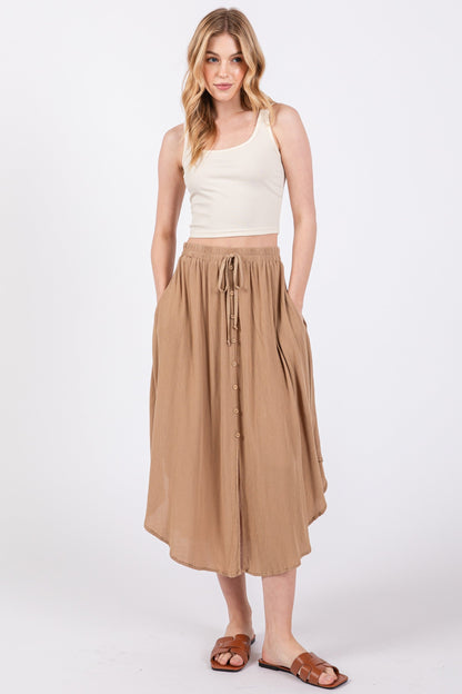 Beige Button Accent Round Hem Maternity Skirt