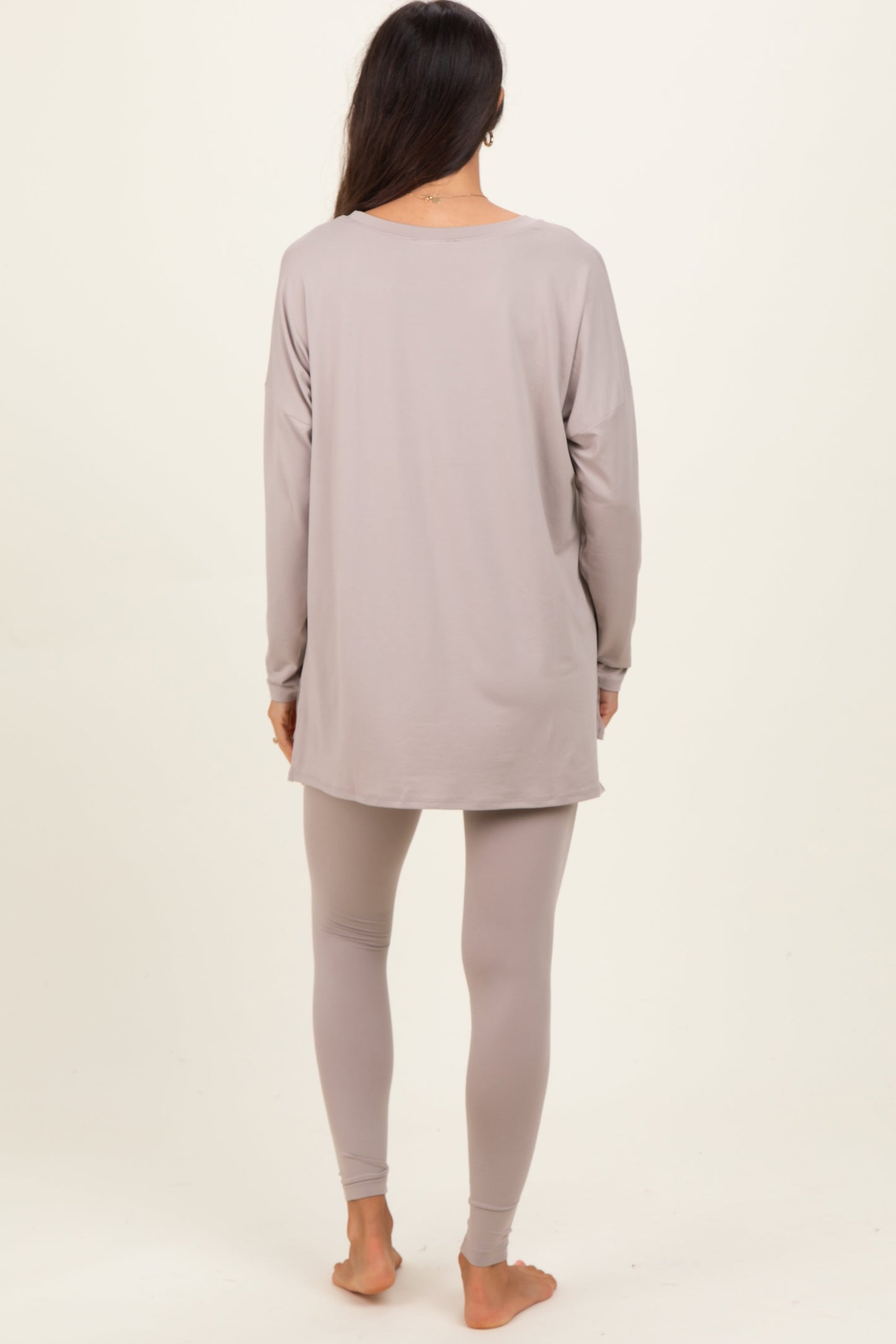 Beige Brushed Knit Oversized Top and Legging Set