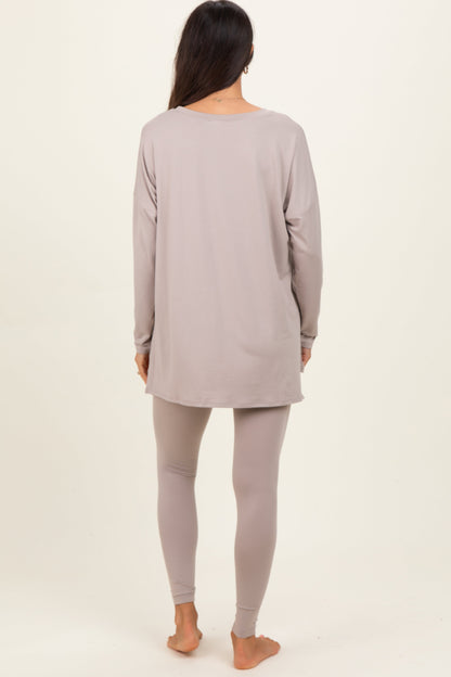 Beige Brushed Knit Oversized Top and Legging Set