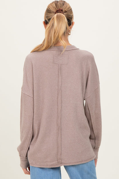 Beige Brushed Ribbed Knit Maternity Pullover