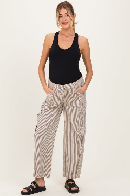 Beige Striped Barrel Maternity Pants