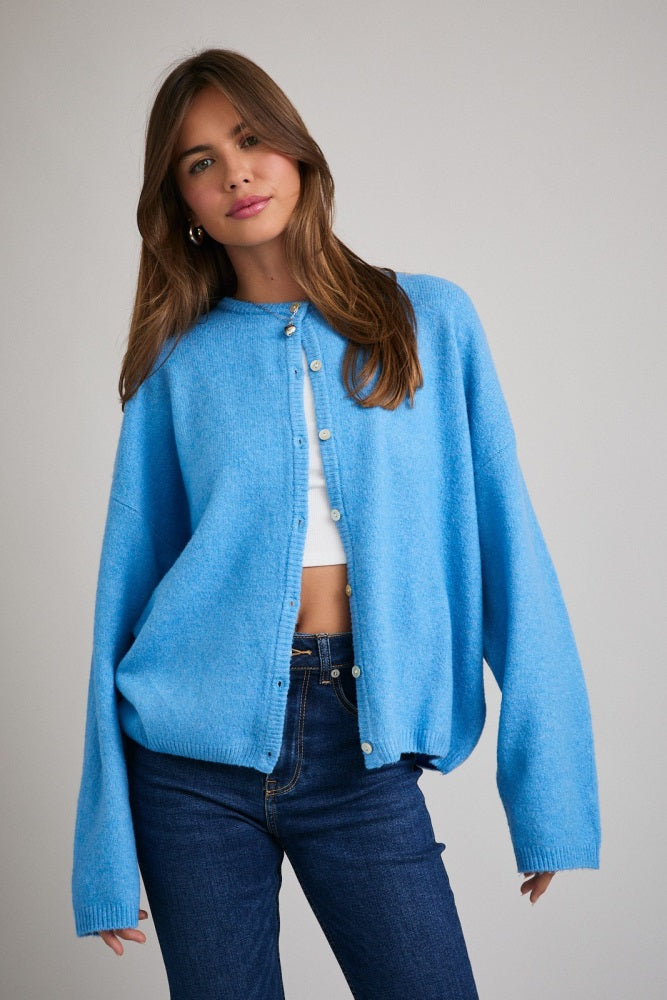 Aqua Classic Crew Neck Maternity Button Cardigan