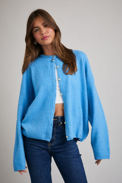 Aqua Classic Crew Neck Maternity Button Cardigan