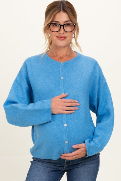 Aqua Classic Crew Neck Maternity Button Cardigan