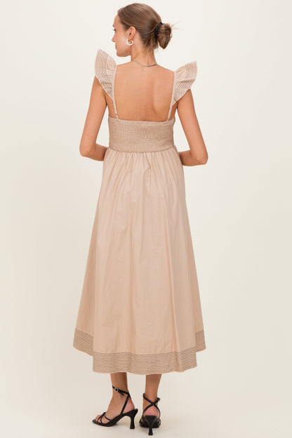 Beige Cutout Seam Detail Maternity Midi Dress