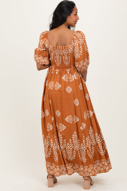Amber Damask Print Short Sleeve Maternity Maxi Dress