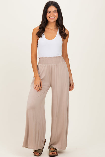 Ash Mocha Smocked Waist Wide Leg Maternity Pants