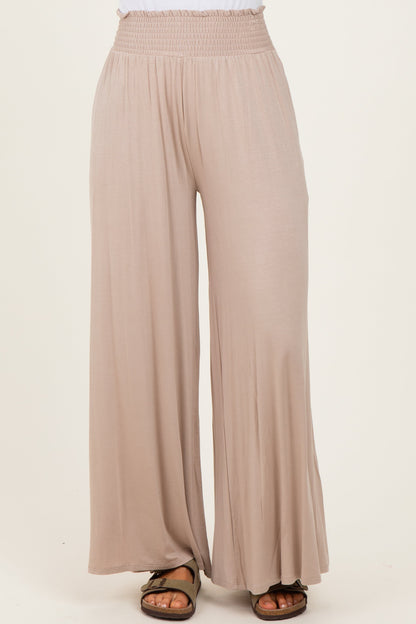 Ash Mocha Smocked Waist Wide Leg Pants
