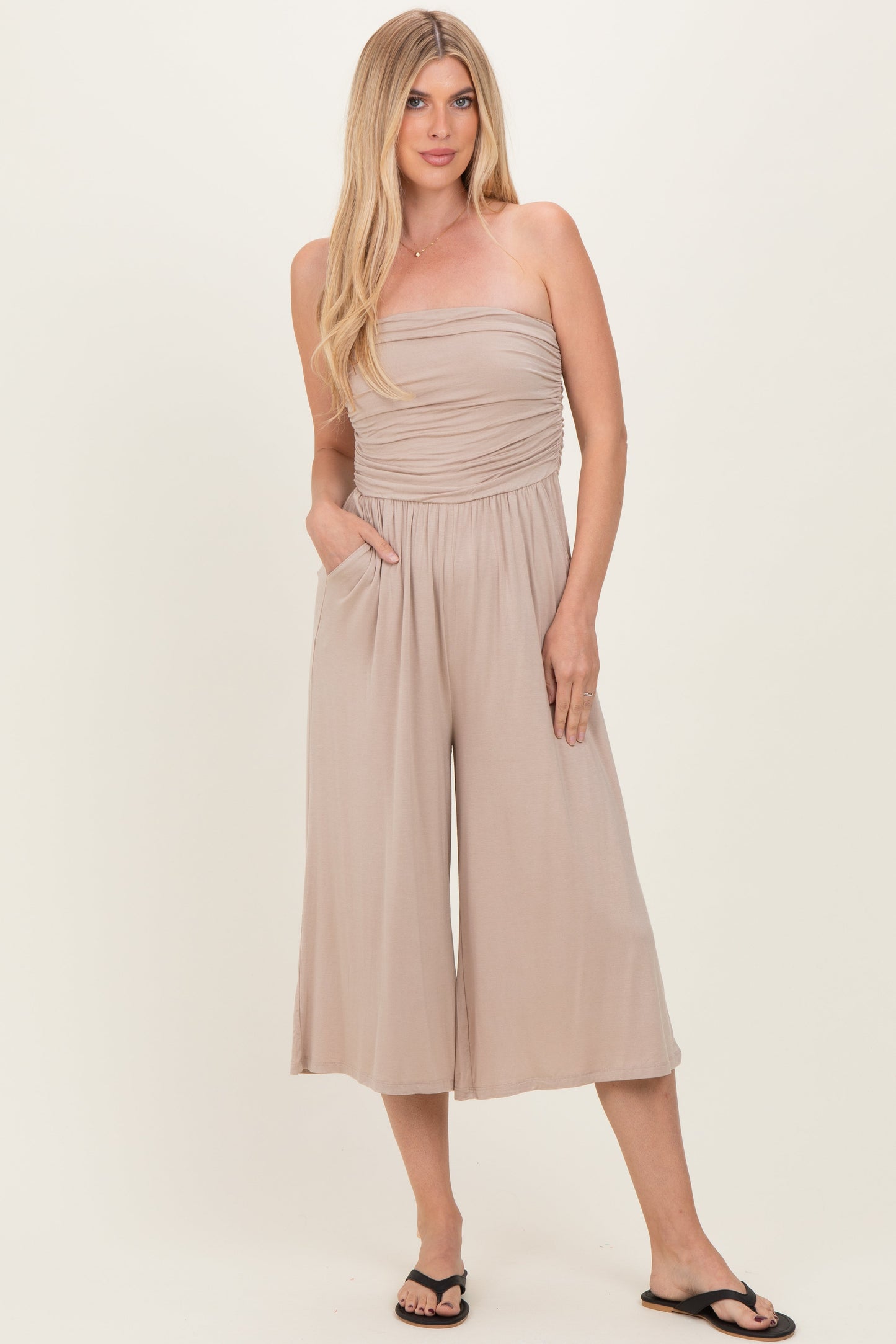 Ash Mocha Double Layered Strapless Tube Top Jumpsuit