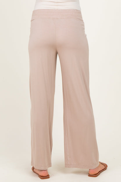 Beige Ankle Wide Leg Maternity Pants