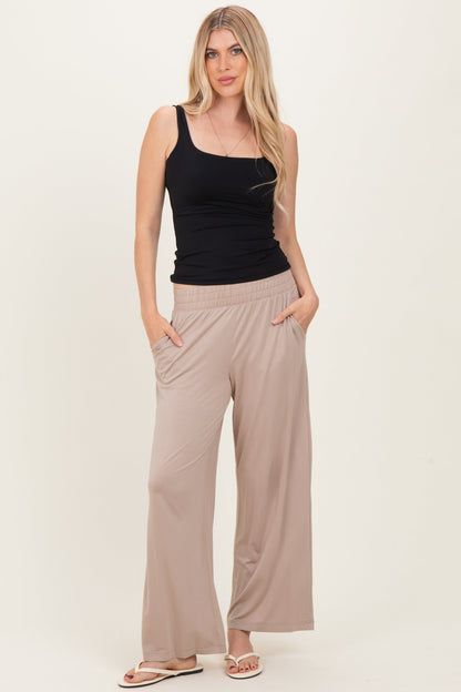 Beige Ankle Wide Leg Maternity Pants