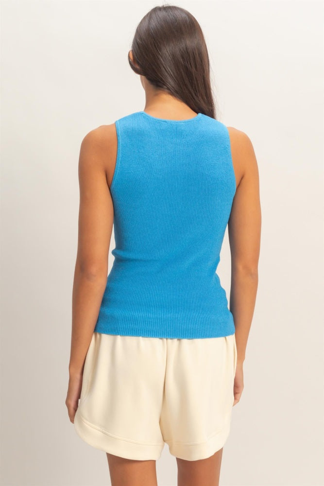 Aqua Ribbed Knit Tank Top