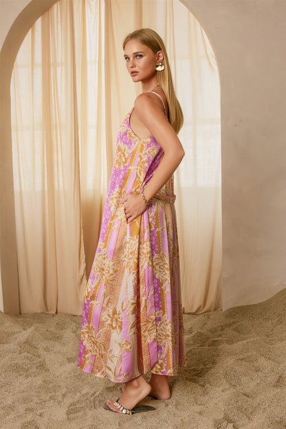 Apricot Lavender Riviera Bloom Extra Flared Maxi Dress