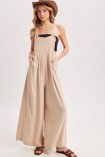 Beige Super Wide Leg Overall Maternity Jumpsuit