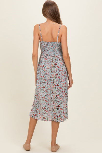 Aqua Floral Twisted Front Cutout Maternity Midi Dress