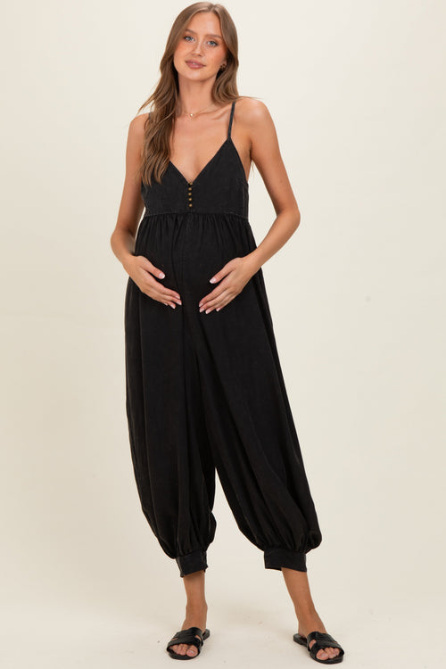 Ash Black Mineral Wash Sleeveless V-Neck Maternity Jumpsuit