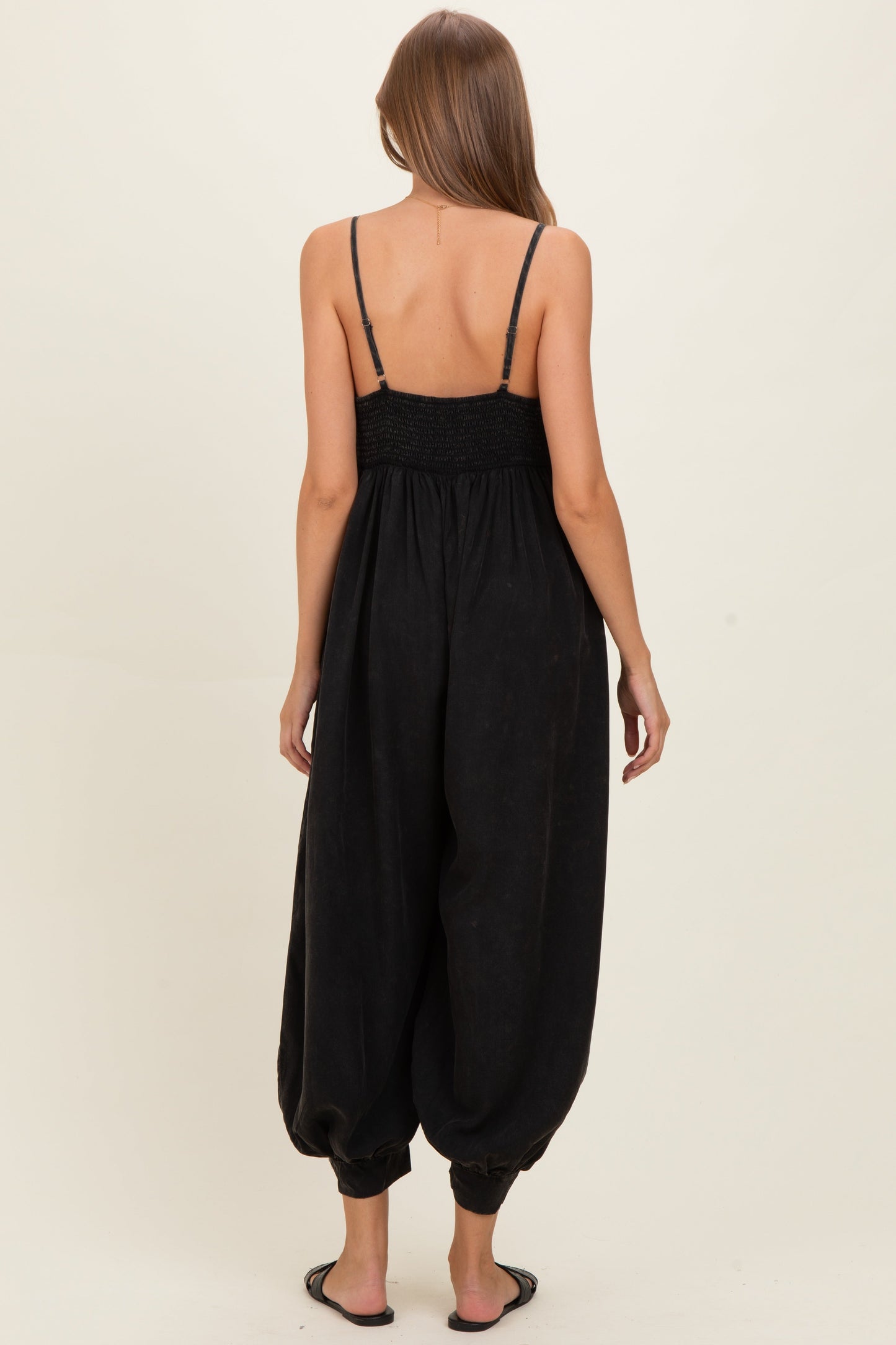 Ash Black Mineral Wash Sleeveless V-Neck Maternity Jumpsuit