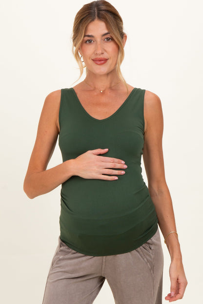 Army Green Sleeveless Fitted Maternity Tank Top