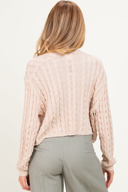 Beige Dolman Sleeve Boho Cable Knit Maternity Cardigan