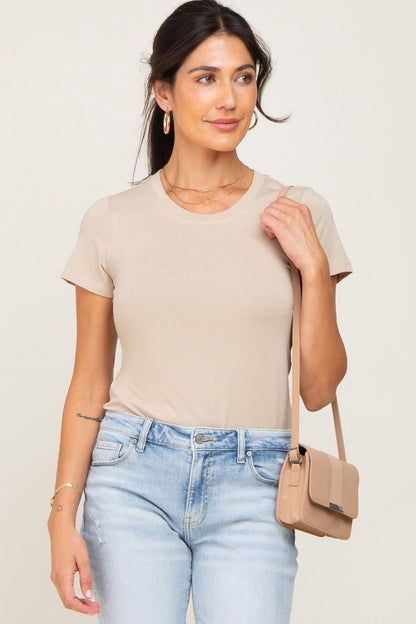 Beige Basic Crew Neck Tee