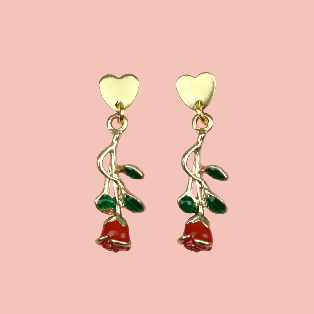 Red Enchanted Rose Earrings