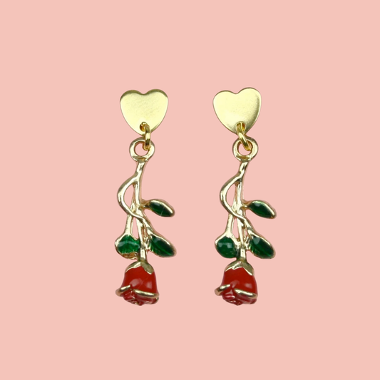 Red Enchanted Rose Earrings