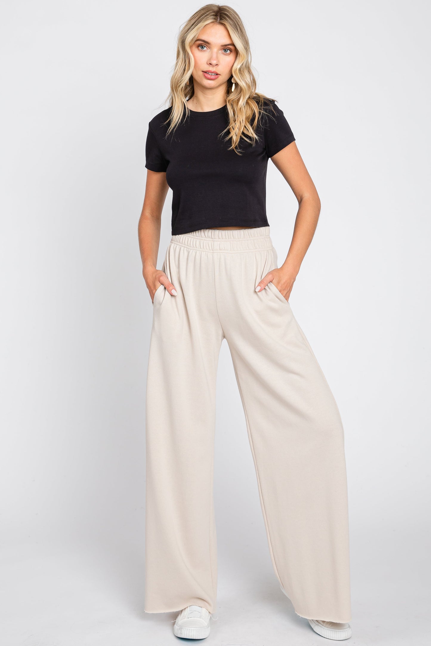 Beige Soft Fleece Wide Leg Lounge Pants