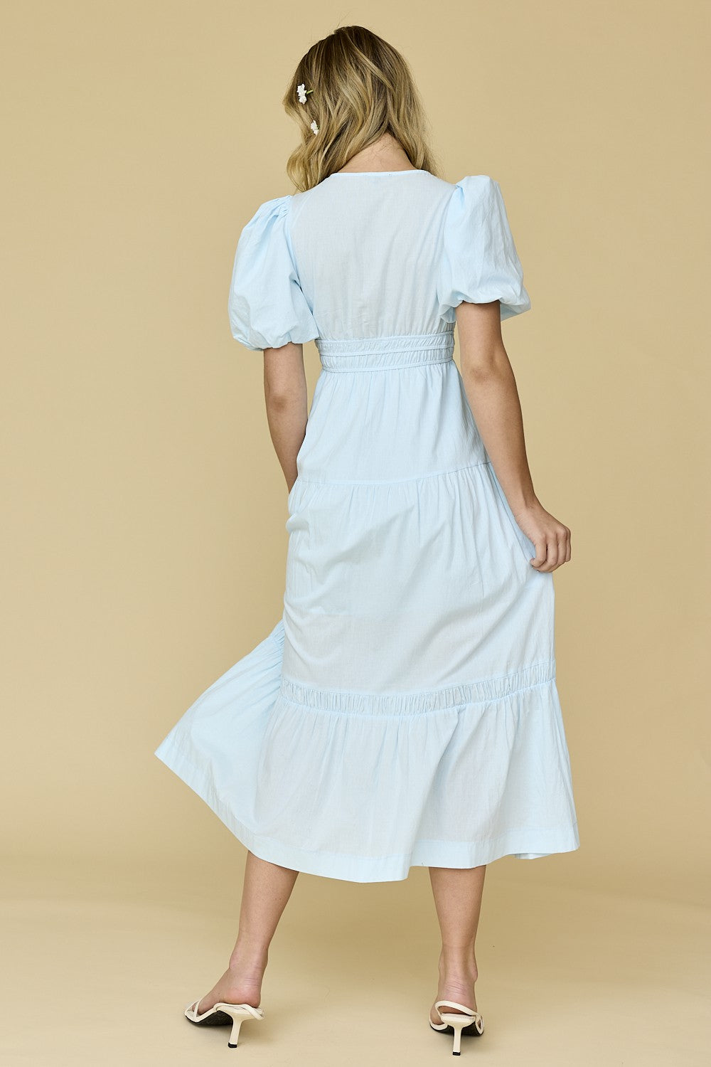 Baby Blue Puff Sleeve Midi Dress