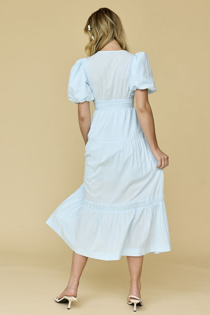 Baby Blue Puff Sleeve Midi Dress