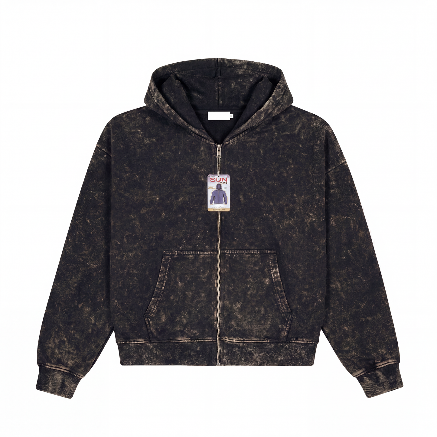 Acid Wash Crop Zip Hoodie Black