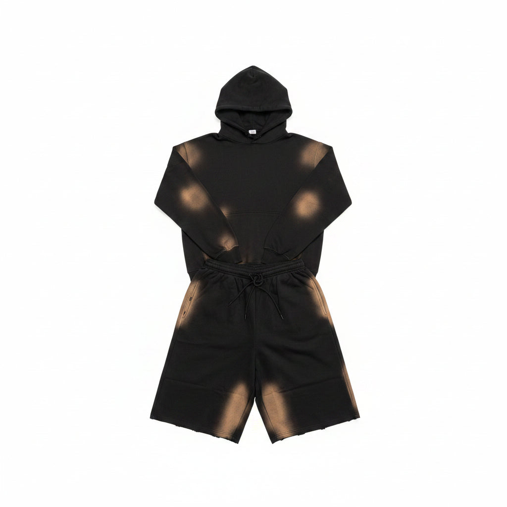 Distressed Wash Hoodie + Baggy Shorts Set