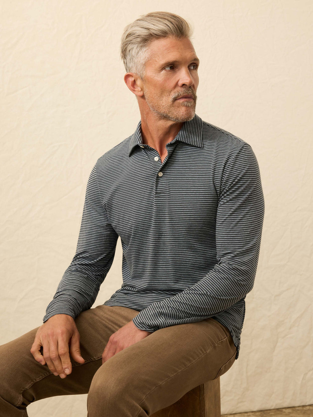 Long-Sleeve Movement™ Polo - Moonlight Point Stripe