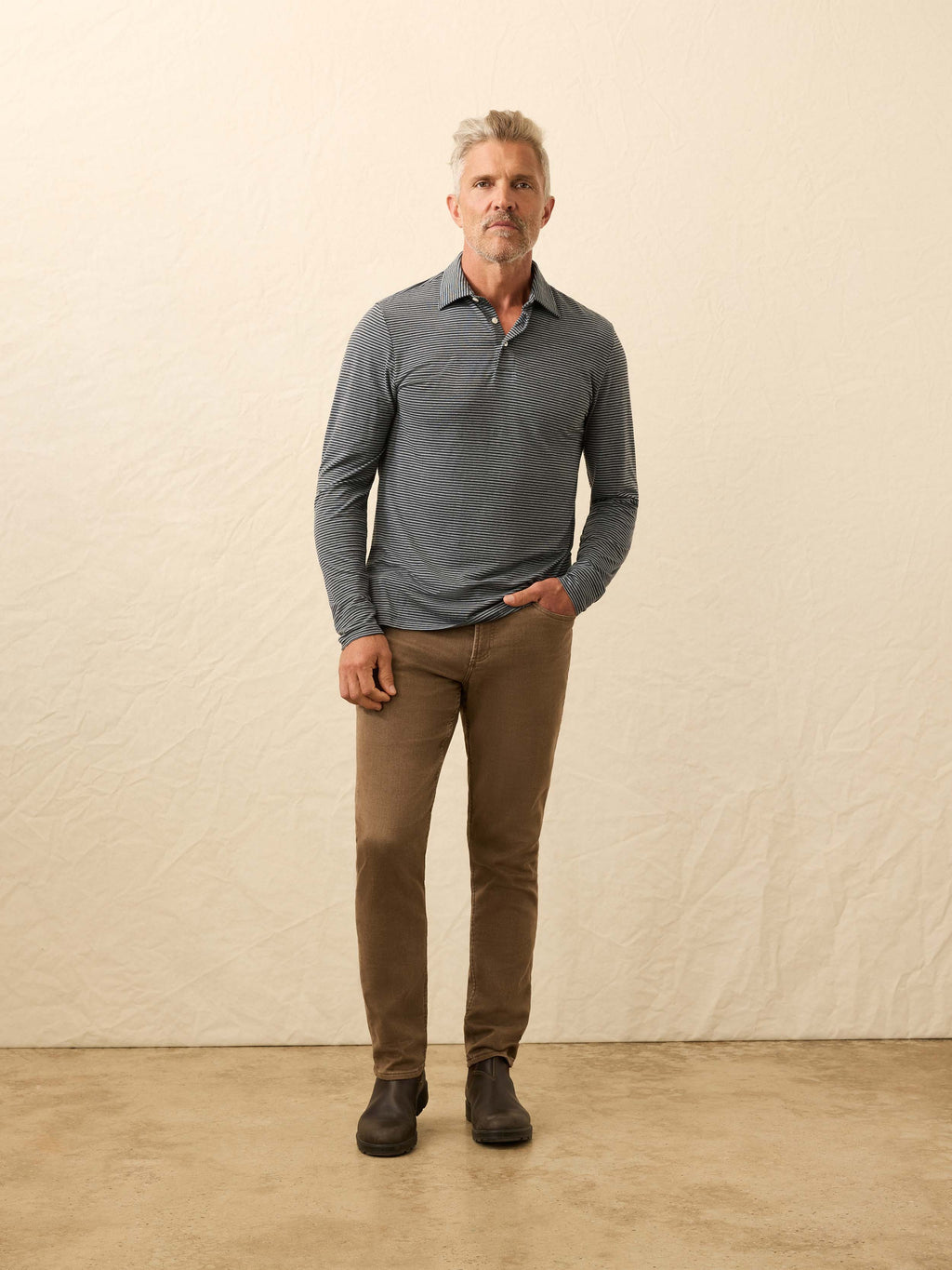 Long-Sleeve Movement™ Polo - Moonlight Point Stripe
