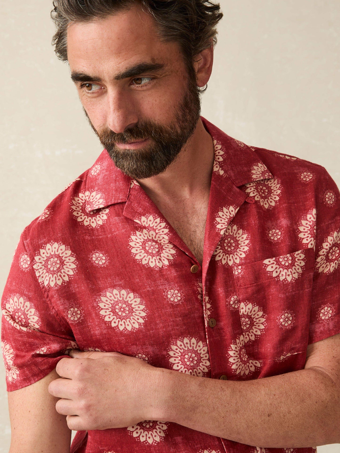 Short-Sleeve Hemp Blend Camp Shirt - Sun Blossom