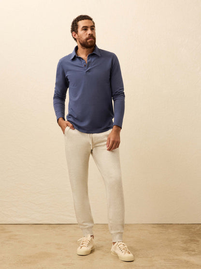 Long-Sleeve Twill Knit Polo - Blue Nights
