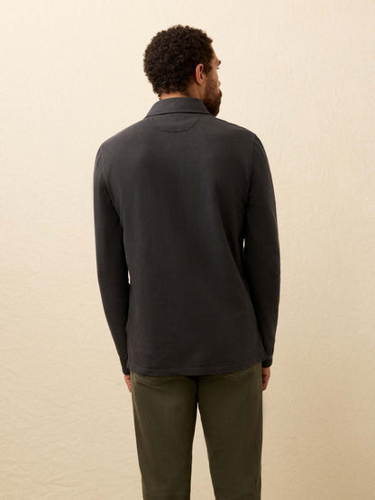 Long-Sleeve Twill Knit Polo - Washed Charcoal