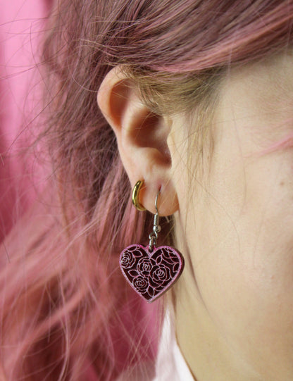 Rose Bouquet Heart Earrings