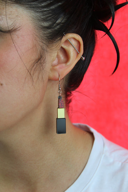 Red Glitter Lipstick Earrings