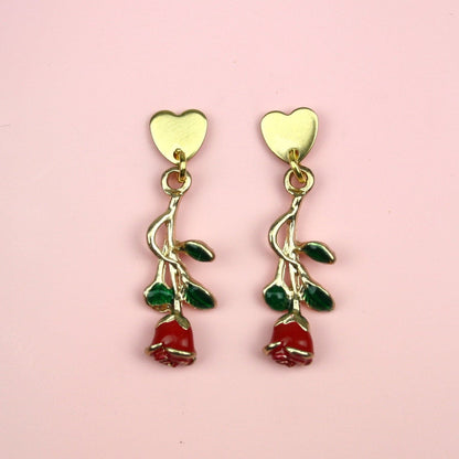 Red Enchanted Rose Earrings