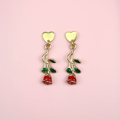 Red Enchanted Rose Earrings