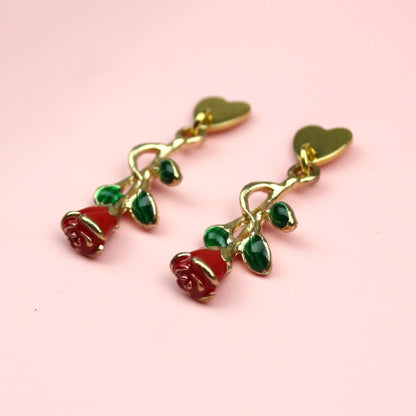 Red Enchanted Rose Earrings