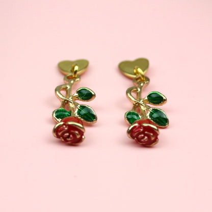 Red Enchanted Rose Earrings