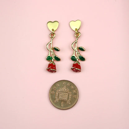 Red Enchanted Rose Earrings