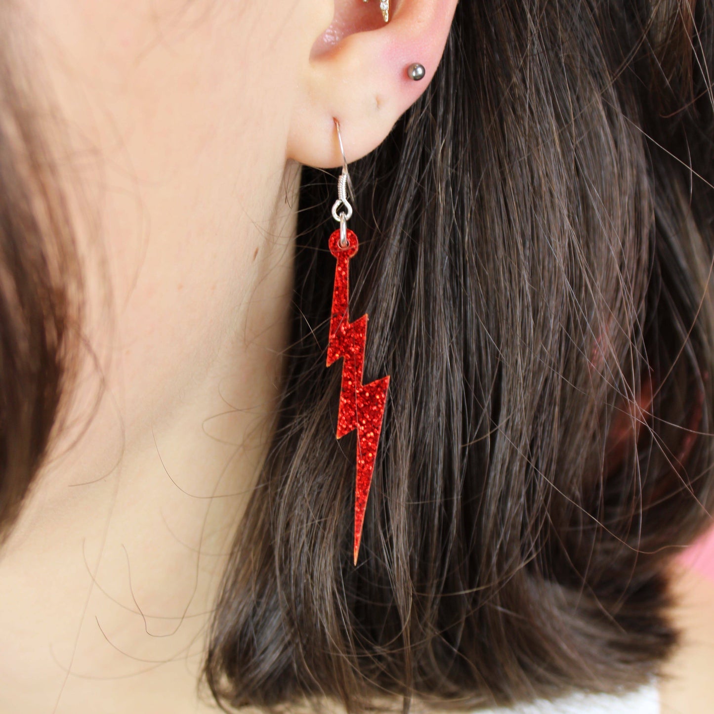 Red Glitter Lightning Bolt Earrings