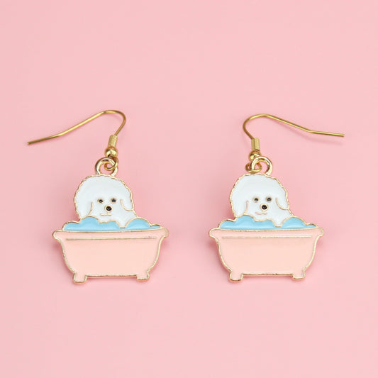 Rubba Dub Dub, Dog In The Tub Earrings (Gold Plated)