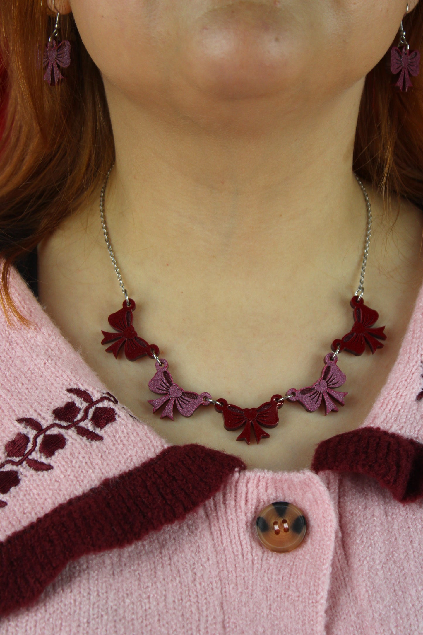 Red and Pink Bow Bunting Necklace