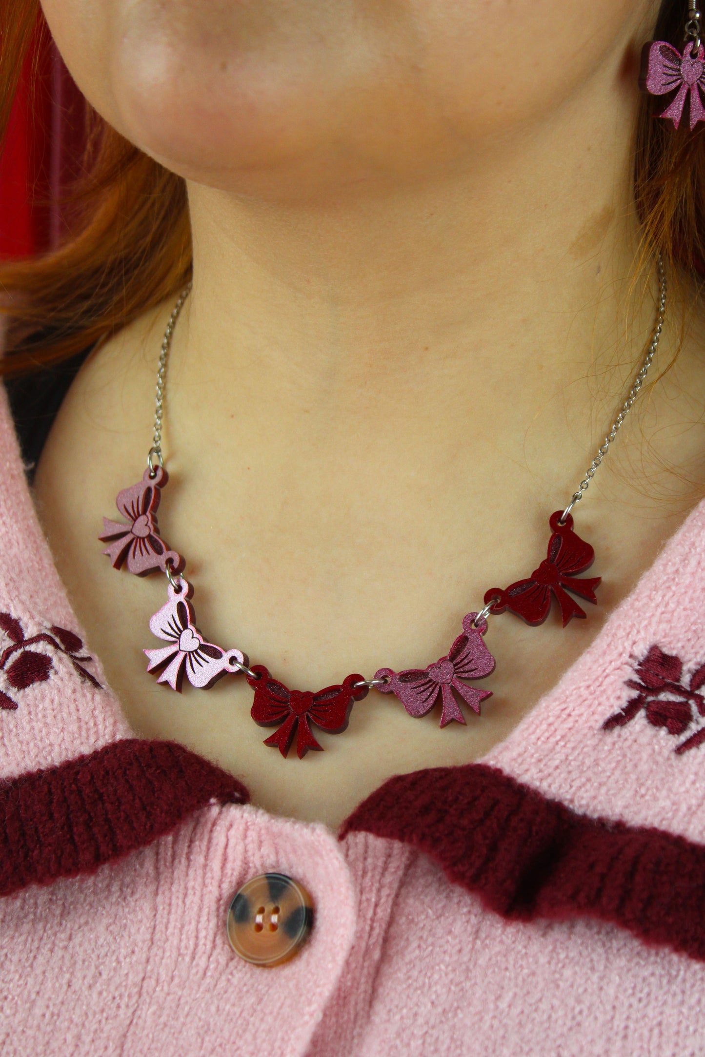 Red and Pink Bow Bunting Necklace